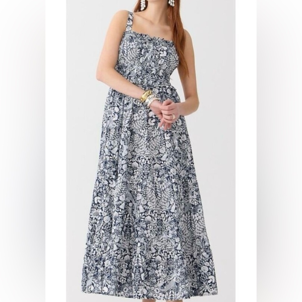 J. Crew Sevilla Tiered Dress in Mermaid Floral Navy Maxi Size Large Tall LT